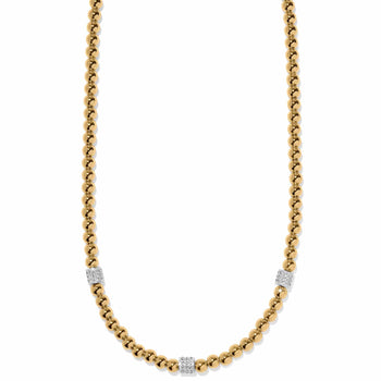 Brighton beaded necklace with gold-plated beads and silver-plated crystal pavé stations on a white background