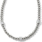 Brighton beaded necklace with silver-plated round beads and crystal pavé barrel stations on a white background