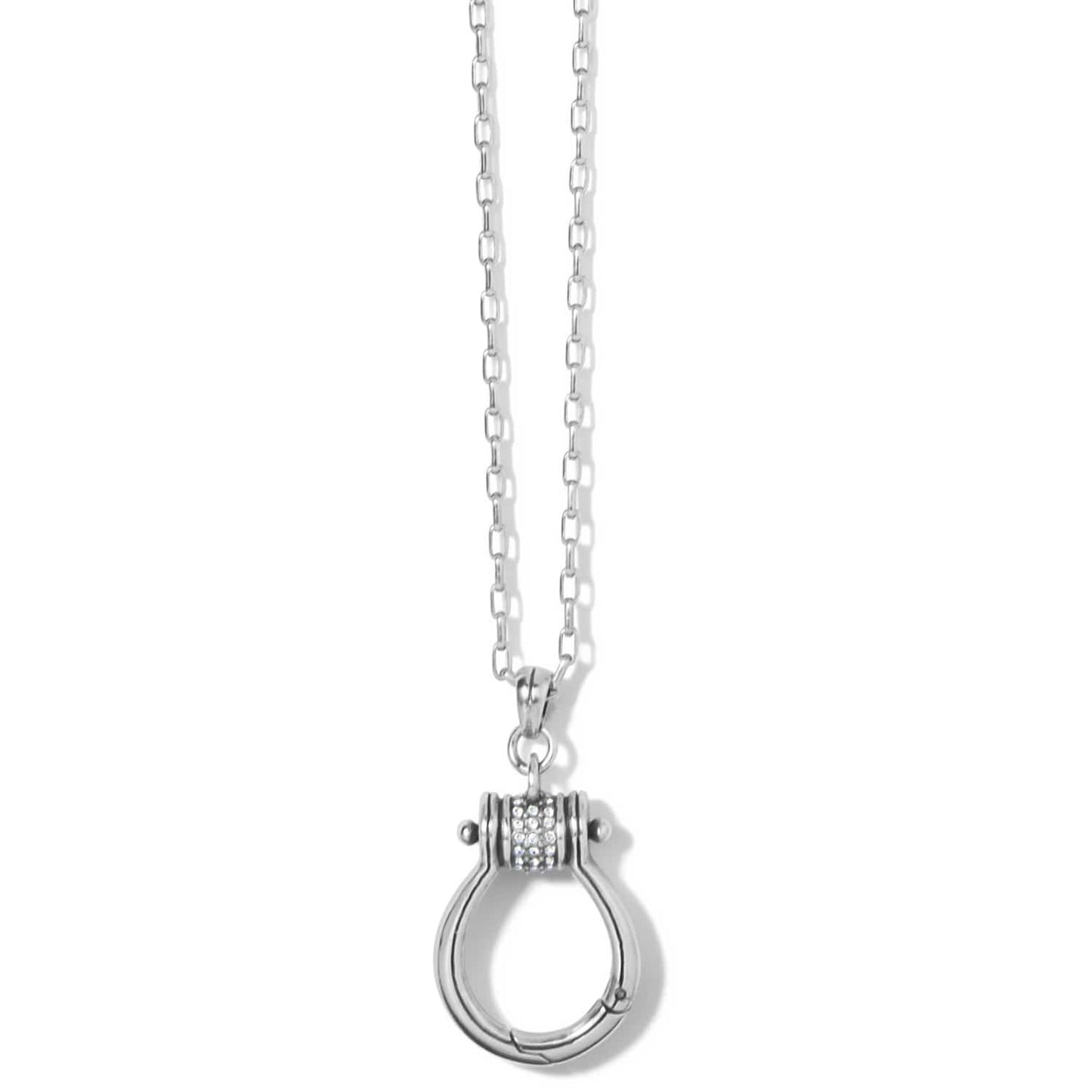 Brighton pendant necklace with silver-plated horseshoe ring pendant and crystal accents on a white background