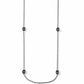 Brighton long station necklace with silver-tone chain and four black crystal-studded barrel accents on a white background