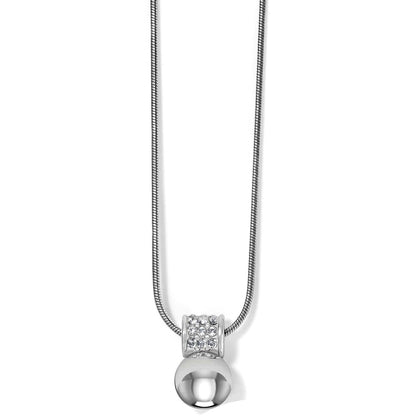 Brighton pendant necklace with silver-plated ball charm and crystal-encrusted bail on snake chain on a white background