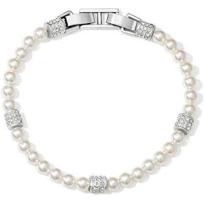 Brighton pearl bracelet with silver-plated crystal pavé rondelle accents and fold-over clasp on a white background