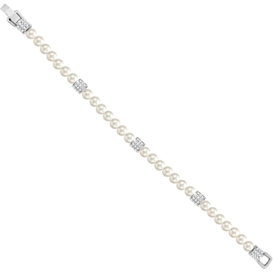 Brighton pearl bracelet with silver-plated crystal pavé accent stations and fold-over clasp on a white background