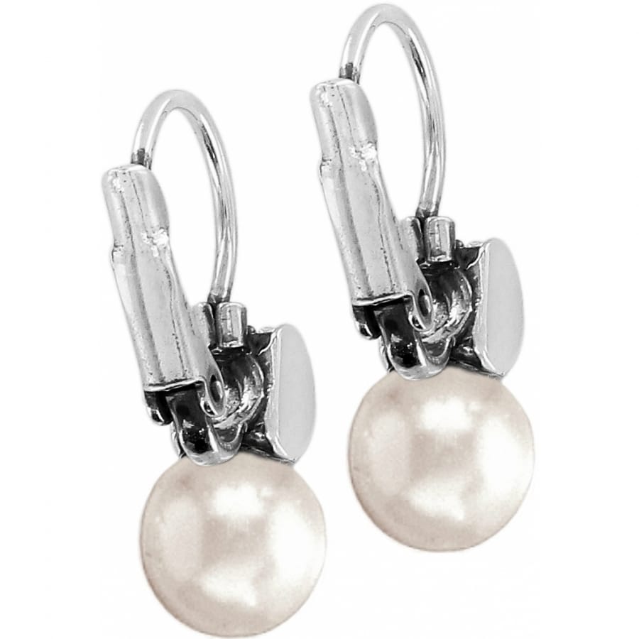 Brighton drop earrings with round pearl beads and silver-plated leverback hooks on a white background