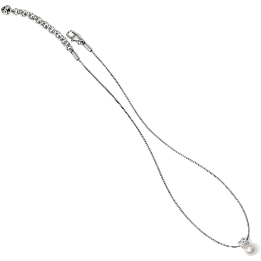 Brighton pearl pendant necklace with silver-plated snake chain, crystal accent, and lobster clasp on a white background