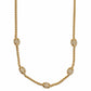 Brighton necklace with gold-plated wheat chain and five crystal-encrusted barrel stations on a white background