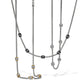 Brighton layered chain necklaces with silver-plated, gold-plated, and black lacquer crystal beaded stations on a white background