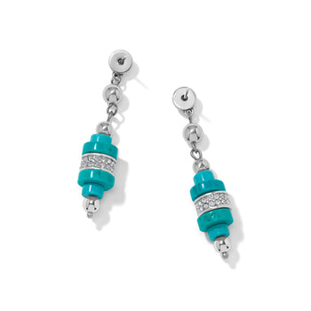 Brighton drop earrings with turquoise beads, crystal accents, and silver-plated ball details on a white background