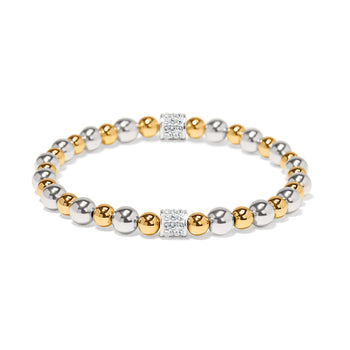 Brighton beaded stretch bracelet with silver and gold-plated beads and crystal pavé accents on a white background