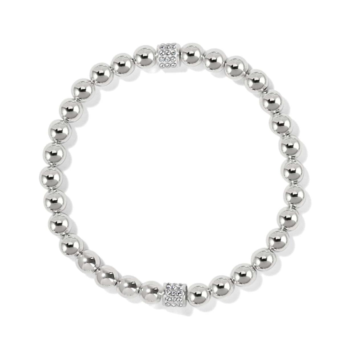 Brighton beaded stretch bracelet with silver-plated round beads and two crystal pavé accent beads on a white background