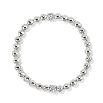 Brighton beaded stretch bracelet with silver-plated round beads and two crystal pavé accent beads on a white background