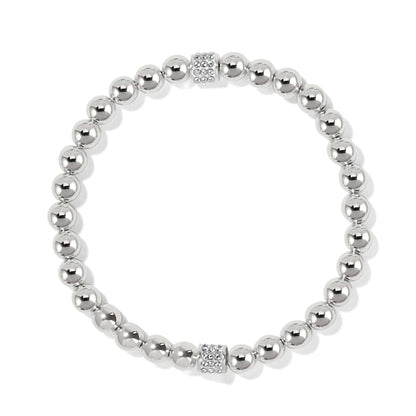 Brighton beaded stretch bracelet with silver-plated round beads and two crystal pavé accent beads on a white background