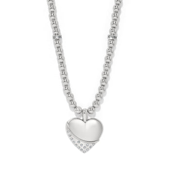 Brighton heart pendant necklace with silver-plated beaded chain and crystal accents on the heart on a white background