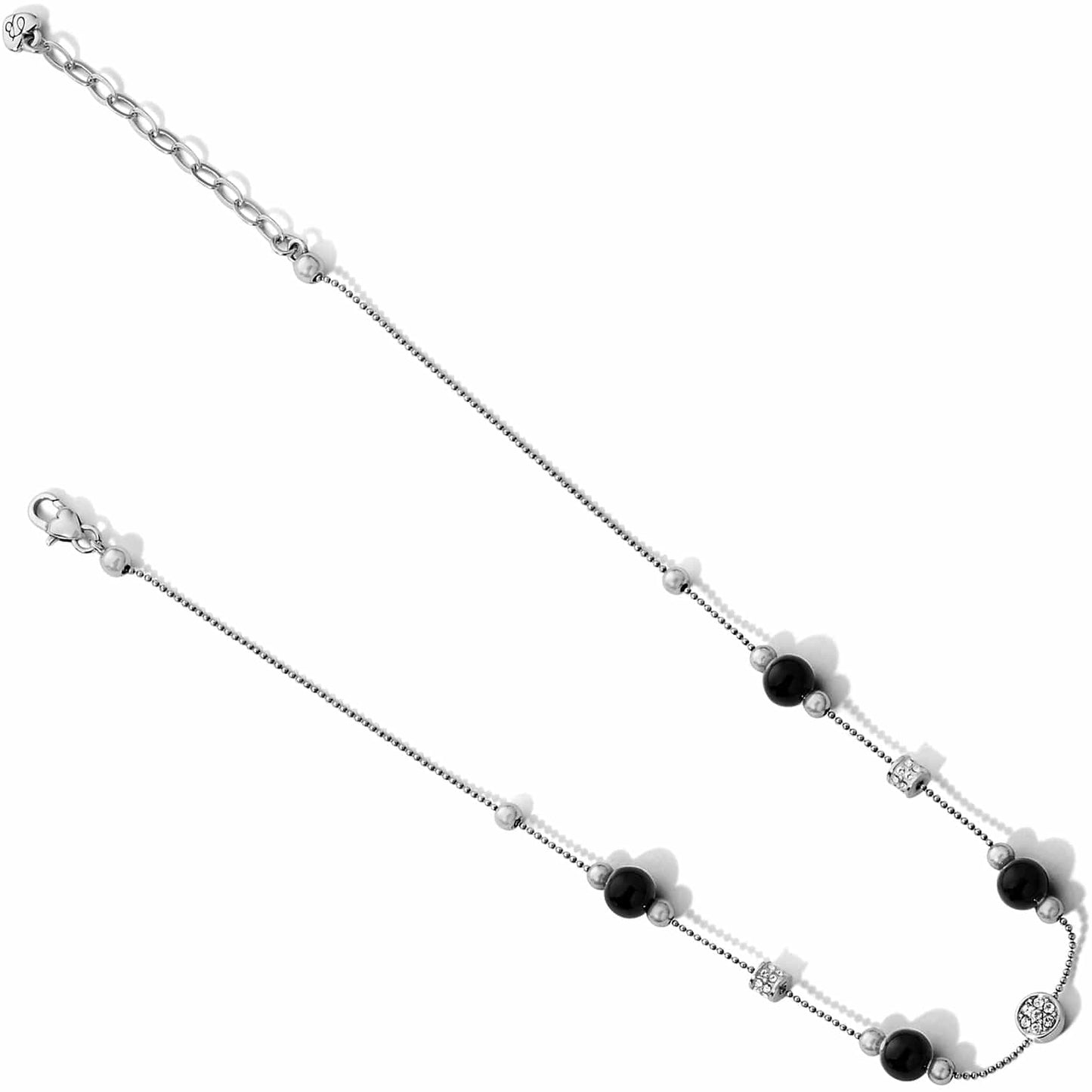 Brighton beaded chain necklace with silver-plated finish, black beads, and crystal accents on a white background