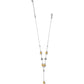 Brighton two-tone Y-drop necklace with silver and gold beads and crystal accents on a white background