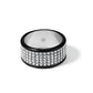 Brighton ring with wide crystal pavé band and black lacquer edges on a white background