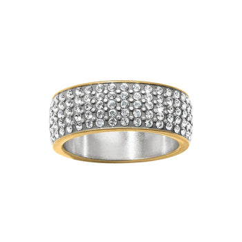 Brighton ring with pavé crystal band and gold-tone edges over silver-tone interior on a white background