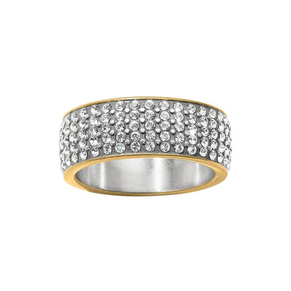 Brighton ring with pavé crystal band and gold-tone edges over silver-tone interior on a white background