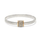 Brighton bangle bracelet with silver-plated ribbed band and gold-plated crystal pavé station on a white background