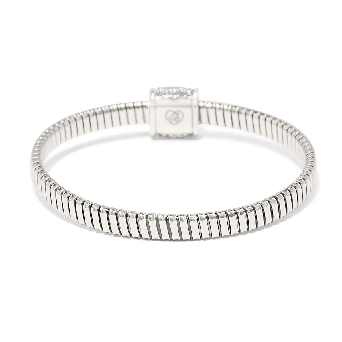 Brighton bracelet with ribbed flexible band and silver-plated magnetic clasp featuring crystal accents on a white background