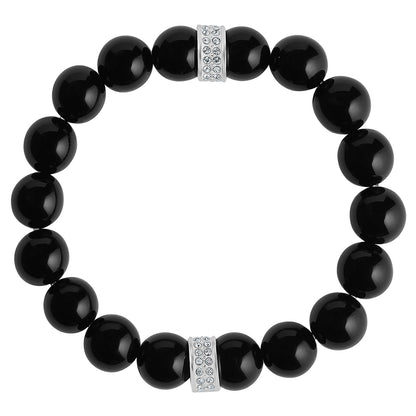 Brighton beaded stretch bracelet with black beads and silver-plated crystal accent rondelles on a white background