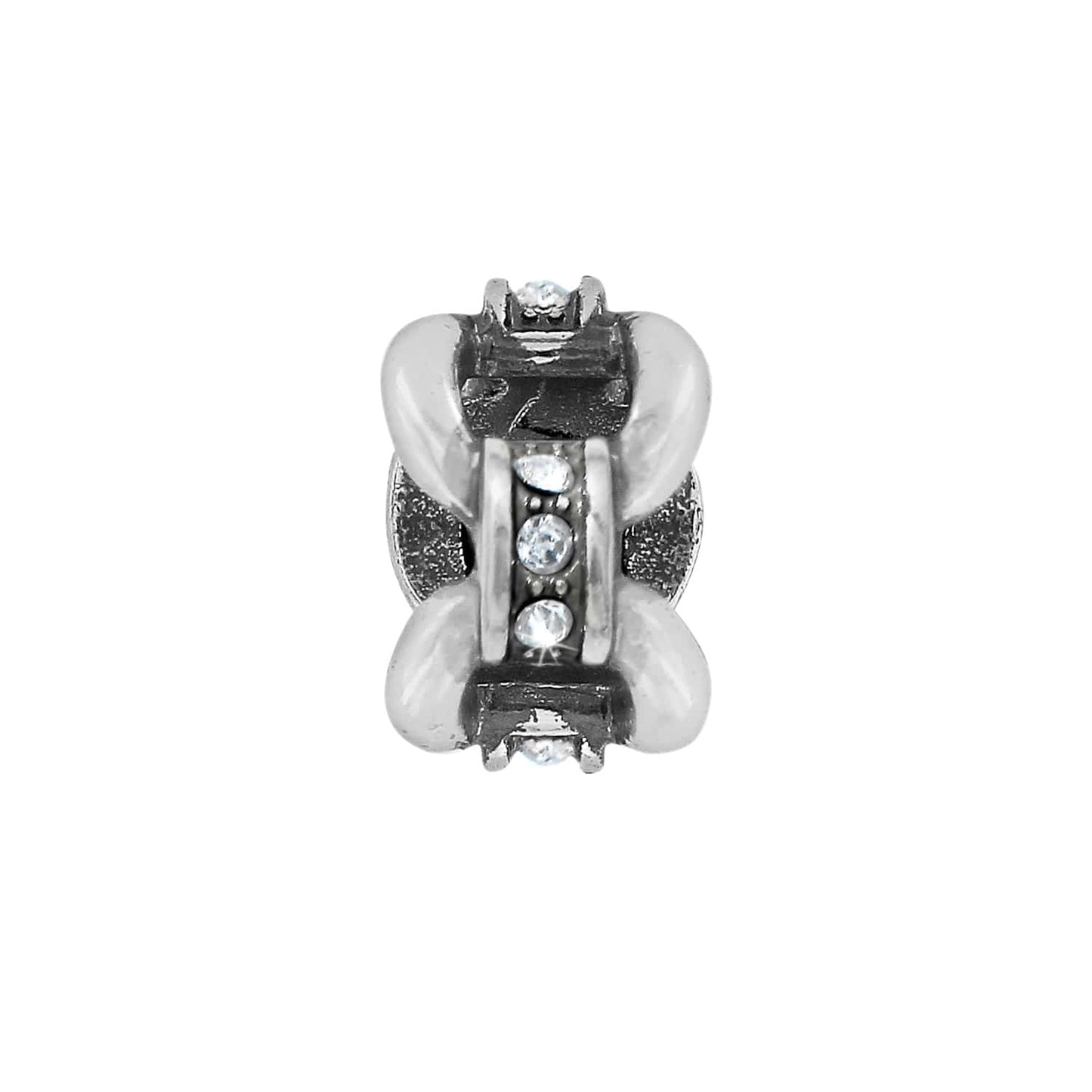 Brighton silver-plated bead charm with crystal accents and polished curved detailing on a white background