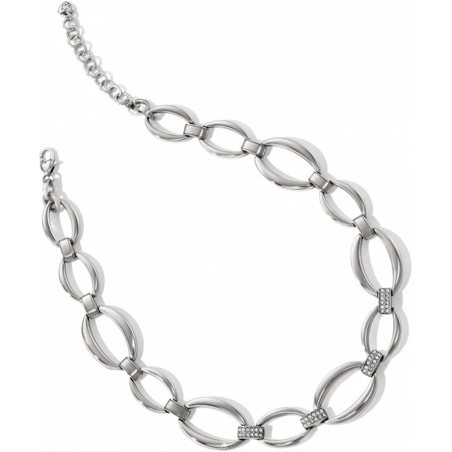 Brighton link necklace with silver-plated oval links and crystal pavé stations on a white background