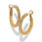 Brighton hoop earrings with gold-plated scrollwork pattern and crystal accents along the front on a white background