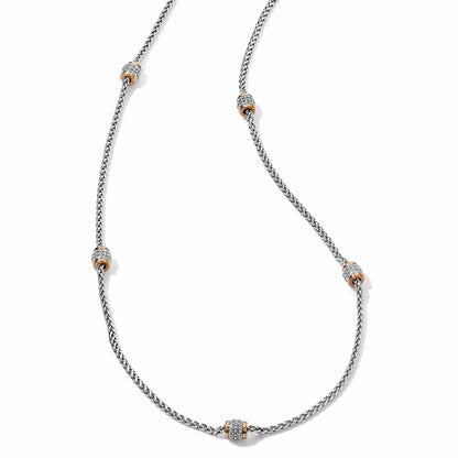 Brighton two-tone station necklace with silver-tone wheat chain and rose gold crystal pavé beads on a white background