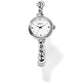 Brighton bangle watch with round silver-tone case, white dial, Roman numerals, and crystal accents on a white background
