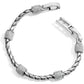 Brighton bracelet with twisted silver-tone rope chain and crystal pavé barrel stations with hook clasp on a white background
