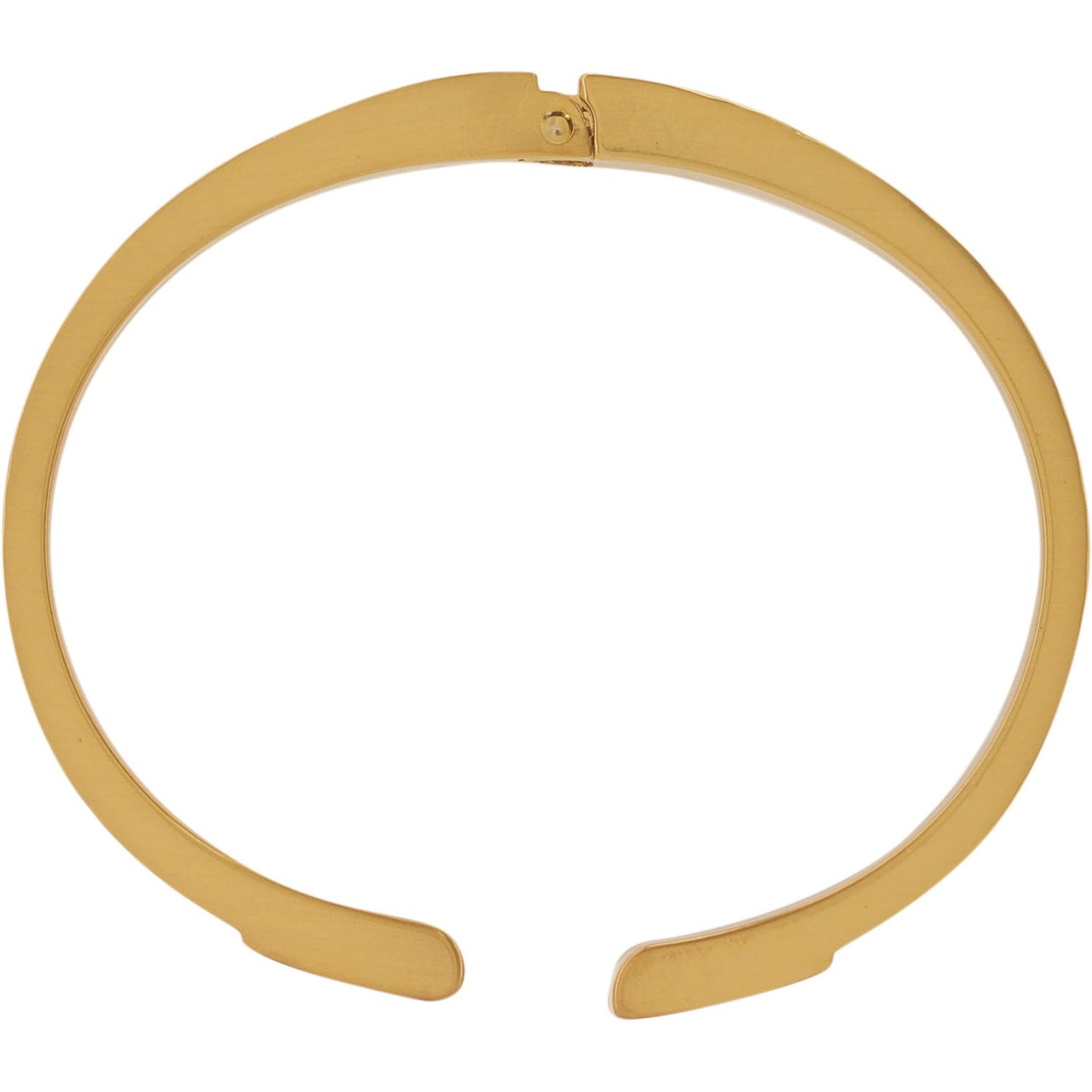 Brighton gold-plated cuff bracelet with flat polished band and open-ended design on a white background