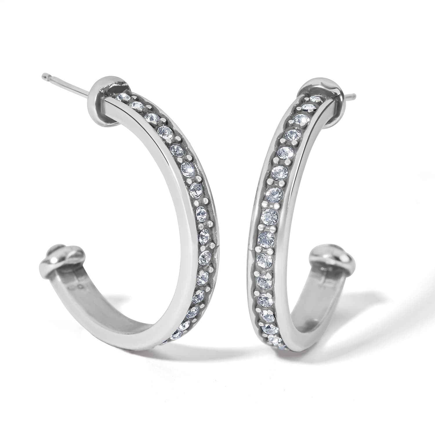 Brighton hoop earrings with silver-tone finish and inner row of pavé crystal accents on a white background