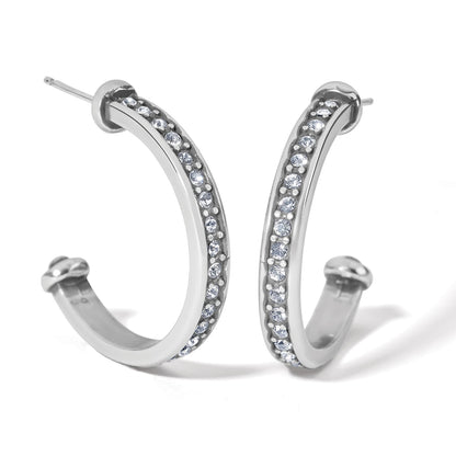 Brighton hoop earrings with silver-tone finish and inner row of pavé crystal accents on a white background