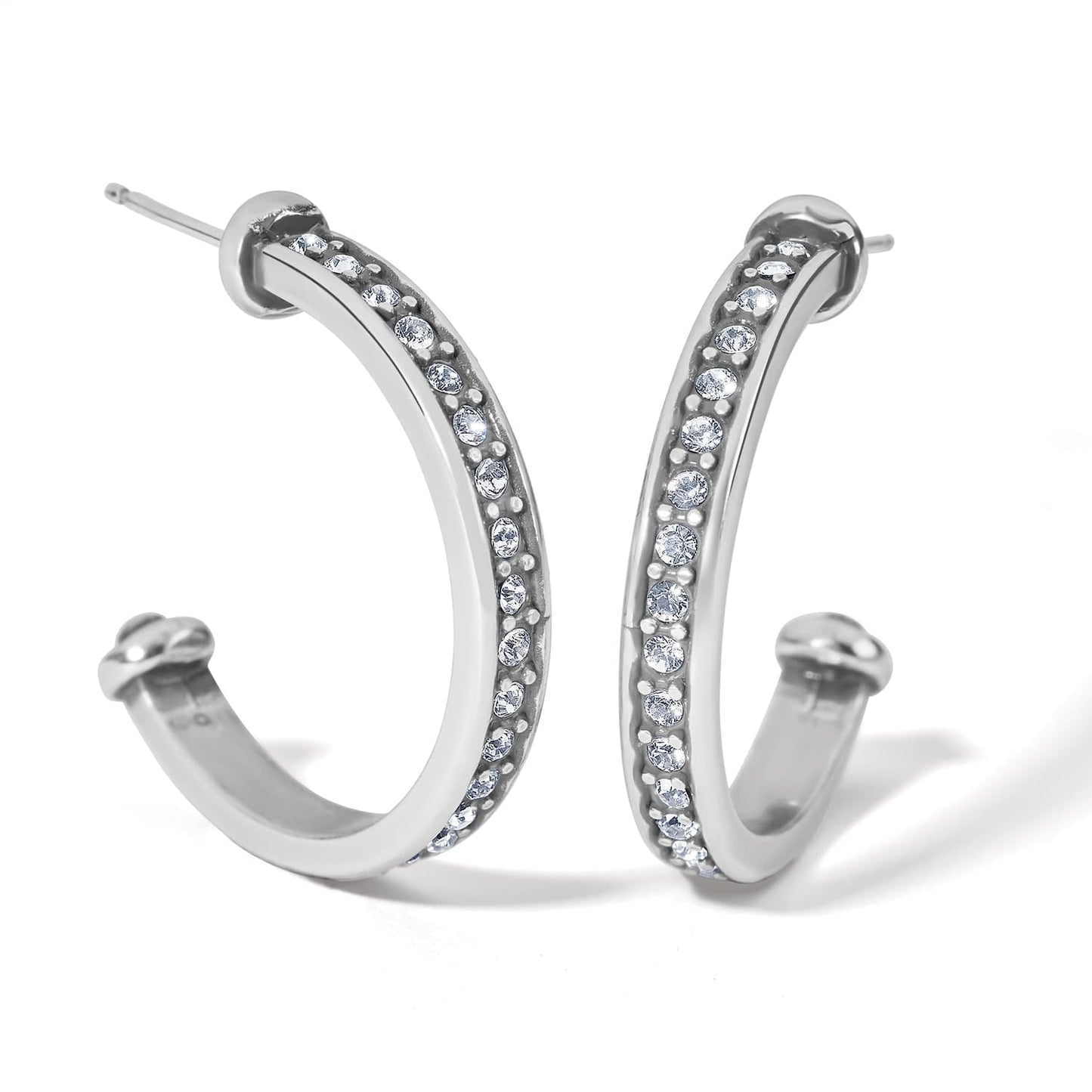 Brighton hoop earrings with silver-tone finish and inner row of pavé crystal accents on a white background