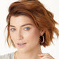 Model wearing a Brighton silver-plated hoop earring with crystal accents and textured metal detailing