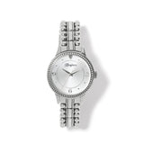 Brighton watch with silver-plated beaded bracelet band, round silver dial, and beaded bezel on a white background