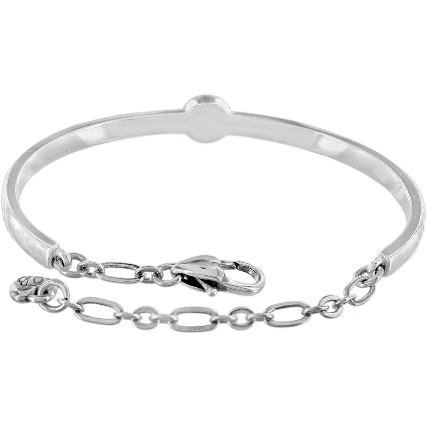 Brighton bangle bracelet with silver-plated finish and chain link extender with lobster clasp on a white background