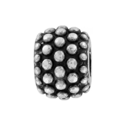 Brighton bead charm with silver-tone raised dot texture and threading hole on a white background