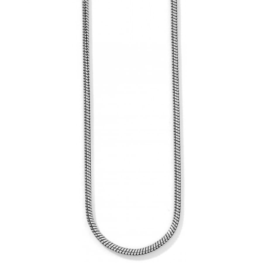 Brighton necklace with silver-plated snake chain and smooth rounded links displayed vertically on a white background