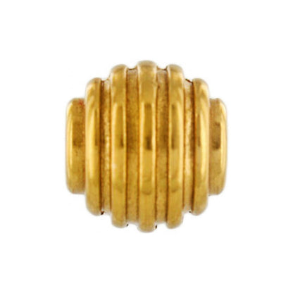Brighton bead charm with ribbed gold-tone barrel design and horizontal grooved texture on a white background