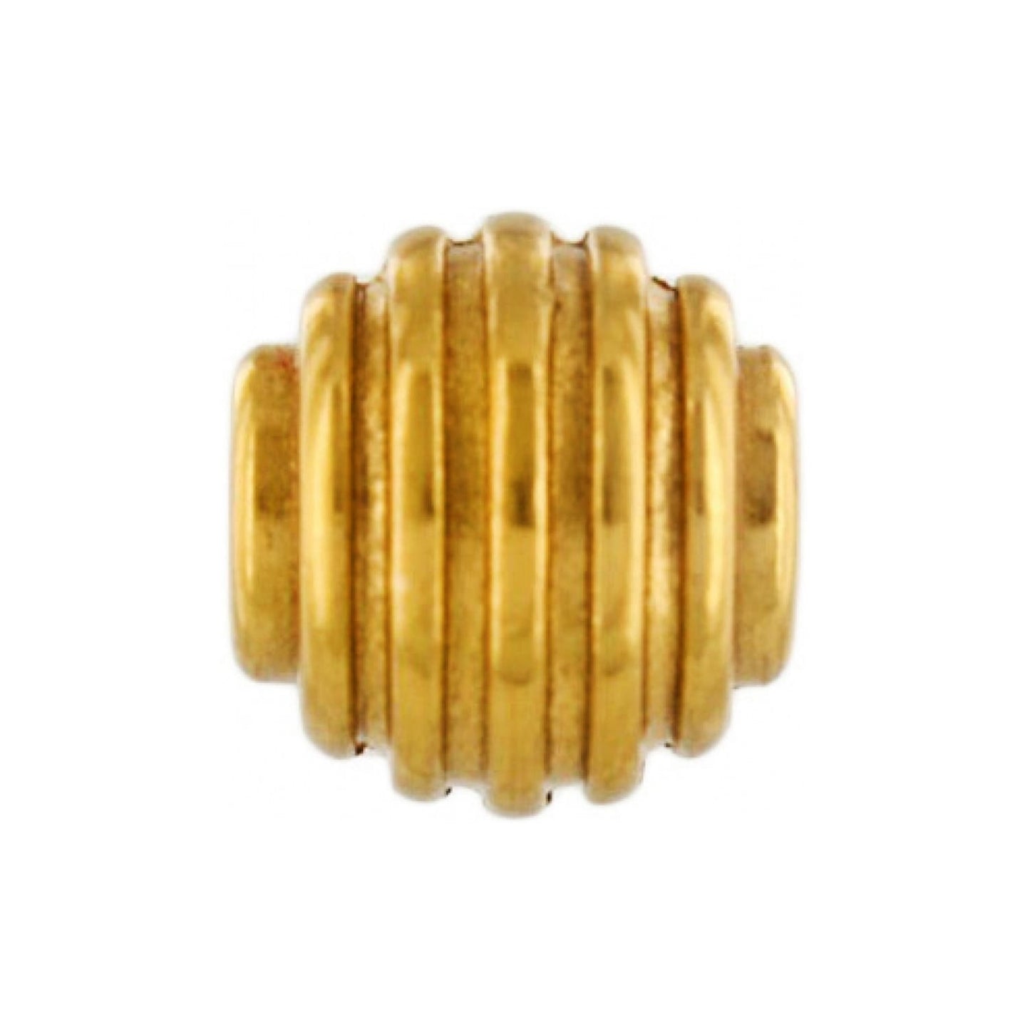 Brighton bead charm with ribbed gold-tone barrel design and horizontal grooved texture on a white background