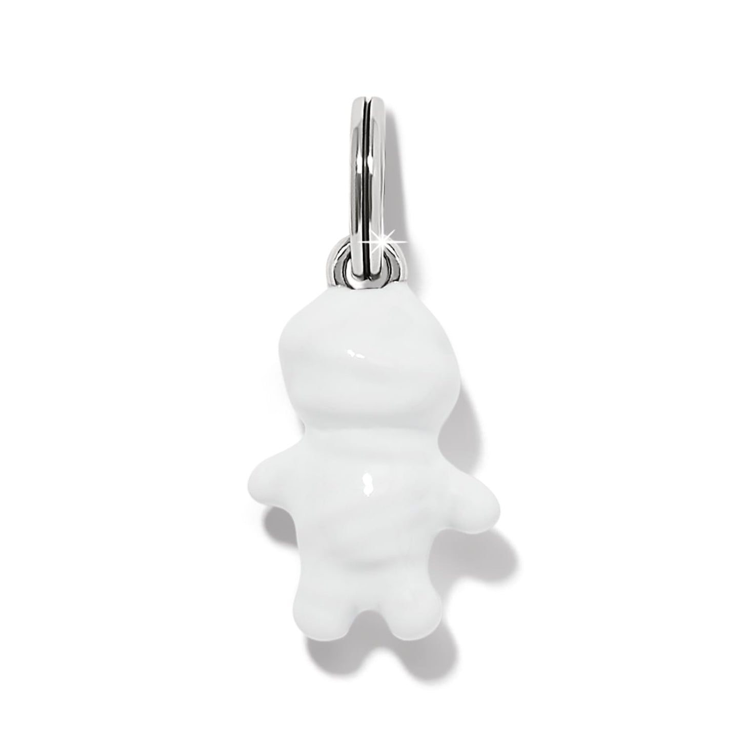 Brighton charm with white enamel figure and silver-plated split ring on a white background