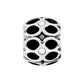 Brighton silver-plated charm bead with black enamel oval cutouts and crystal accents on a white background
