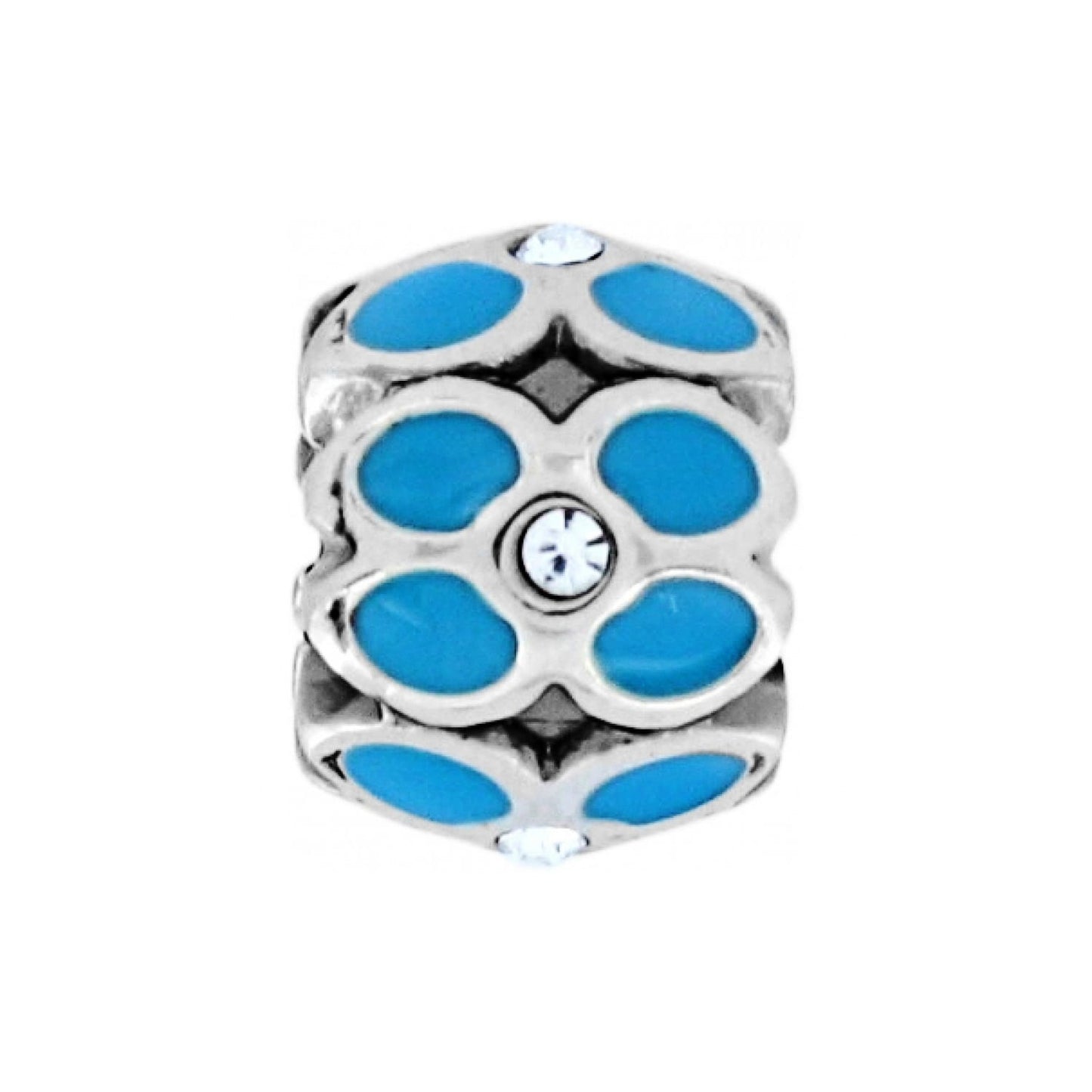 Brighton charm bead with turquoise enamel floral pattern, crystal accents, and silver-plated finish on a white background