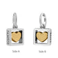 Brighton charm with gold-plated heart inside silver-plated square frame engraved Always Love, shown both sides on white background