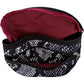 Brighton cosmetic bag shown open with burgundy interior lining and black snakeskin print exterior on a white background