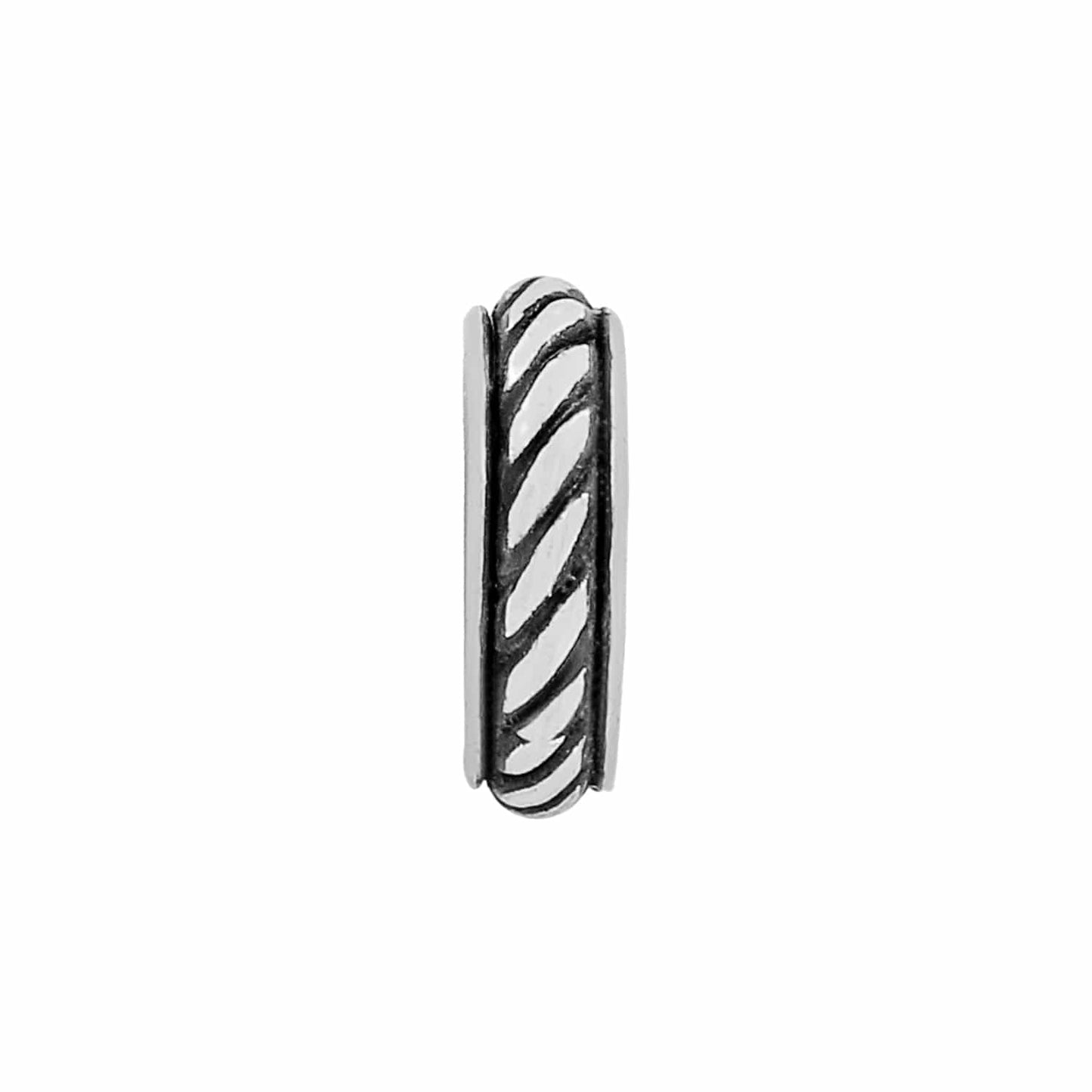 Brighton spacer bead with twisted rope design and silver-plated finish shown from the side on a white background