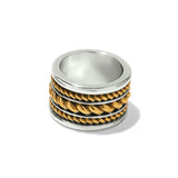 Brighton ring with silver-tone band and three gold-tone twisted rope center detail on a white background