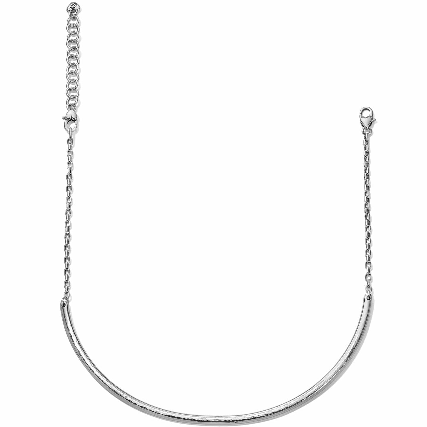 Brighton collar necklace with silver-plated curved bar, extender chain, and lobster clasp on a white background
